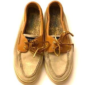 Sperry Top Sider Gold Glitter Leather Shoe, Size 8